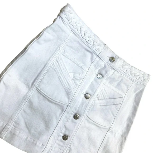 Veronica Beard Jeans Skirt Women's Size 8 Button Front Braided White Denim Mini